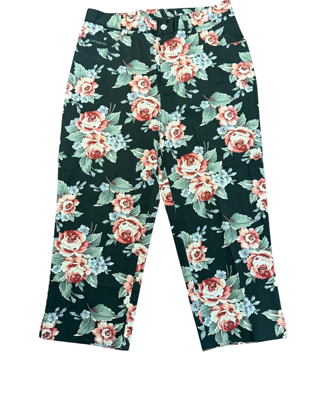 Lauren Ralph Lauren Women’s Size 8 Floral Capri Pants in Charcoal, Green & Pink